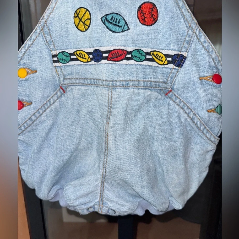 Vintage 90s Gymboree overalls denim embroidered football baseball colorful baby